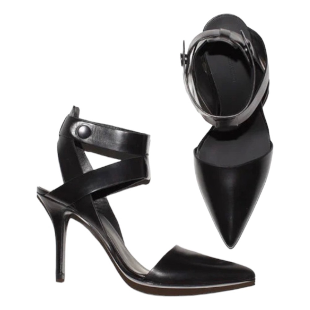 Alexander Wang Sonja Black Leather Bondage Ankle Strap Pumps Women’s EU 39